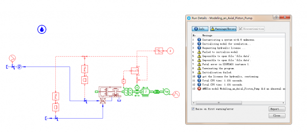 请教：一个柱塞泵的AMESim液压模型，计算出错是怎么回事