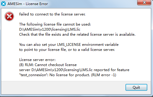 安装AMESimR12后，打开提示错误