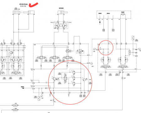 请大神看一下阿特拉斯锚杆钻机的部分液压图，分析一下，特别是标记的地方。不胜感激
