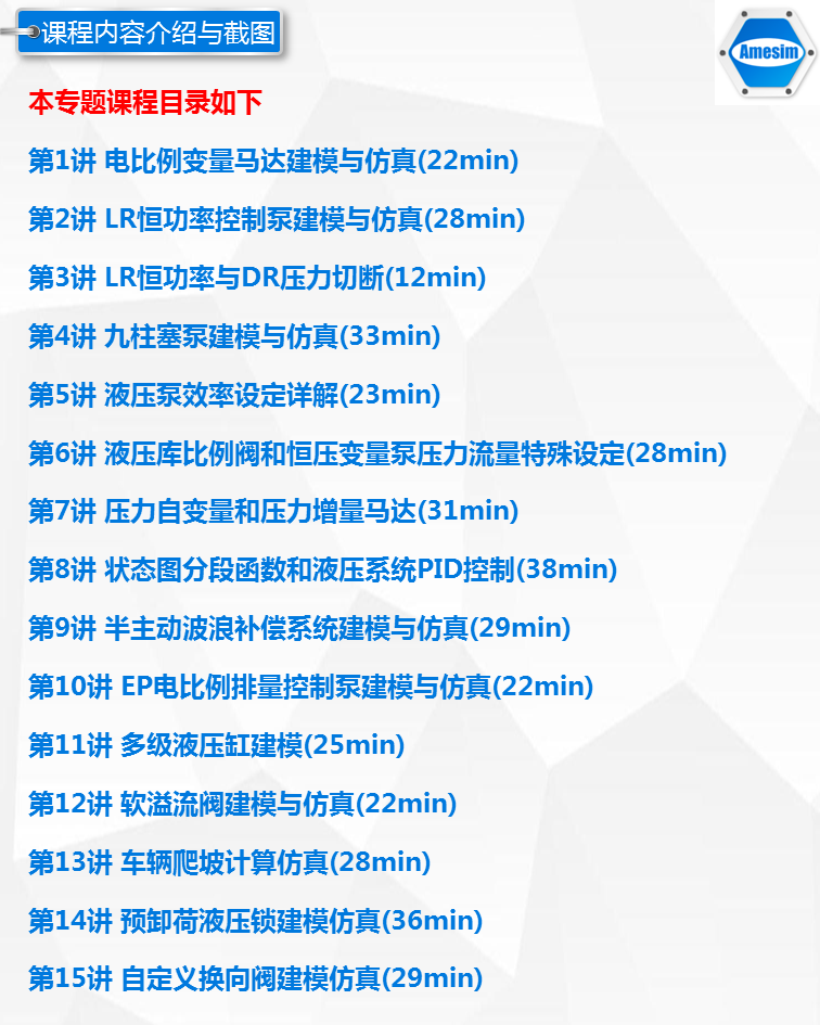 第13期液压综合系统仿真专题-Amesim视频课程