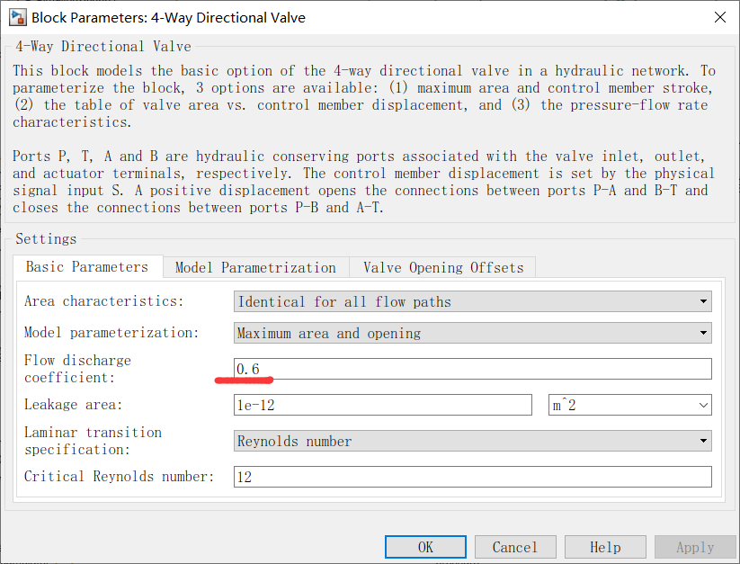 simulink仿真中三位四通阀这些参数怎么设置